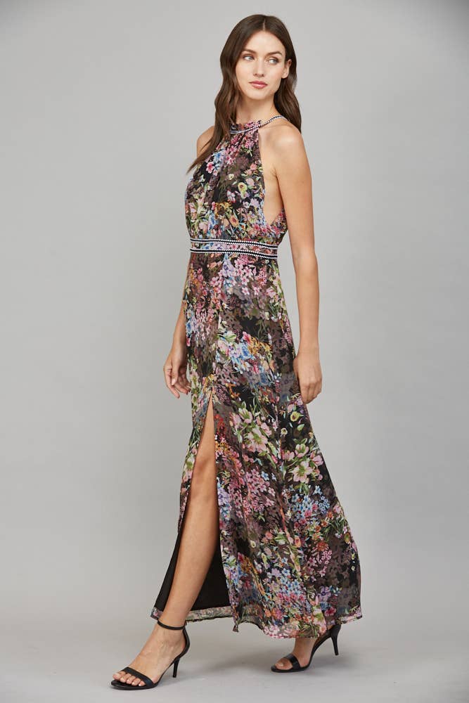 Floral Autumn Halter Maxi Dress