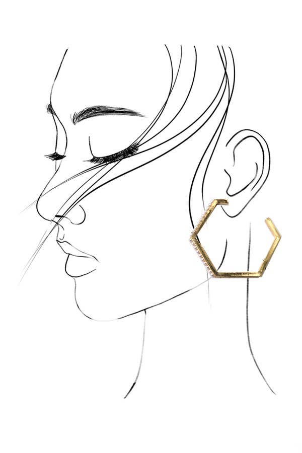 Hexagon Pearl Hoop Earrings