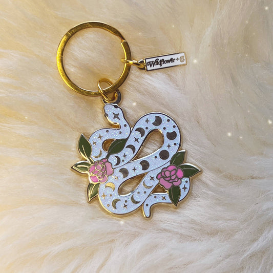White Serpent Enamel Keychain