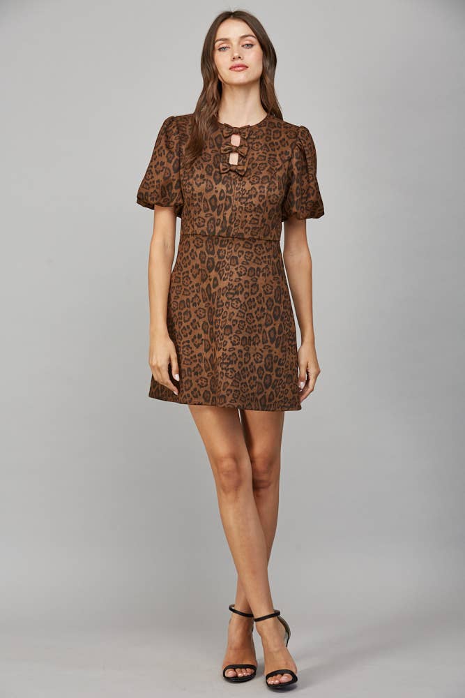 Animal Print Suede Bow Dress