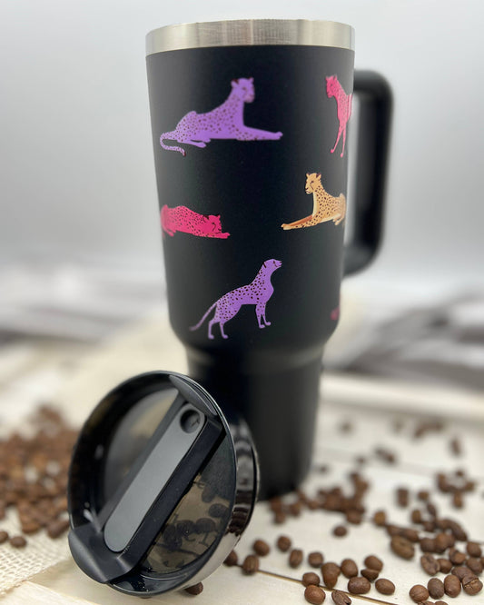 40oz Multi Cheetah Black Tumbler