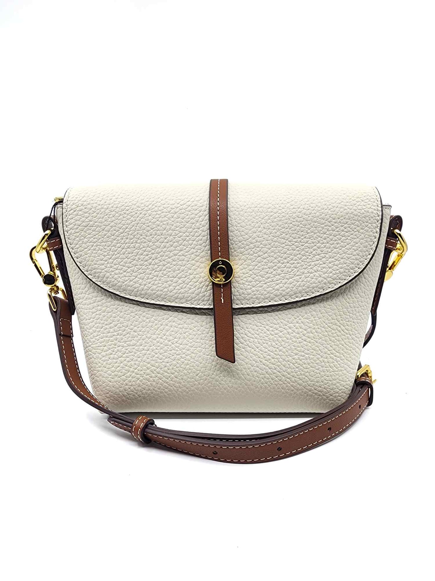 Genuine Pebble Leather Zip Flap Shoulder Handbag
