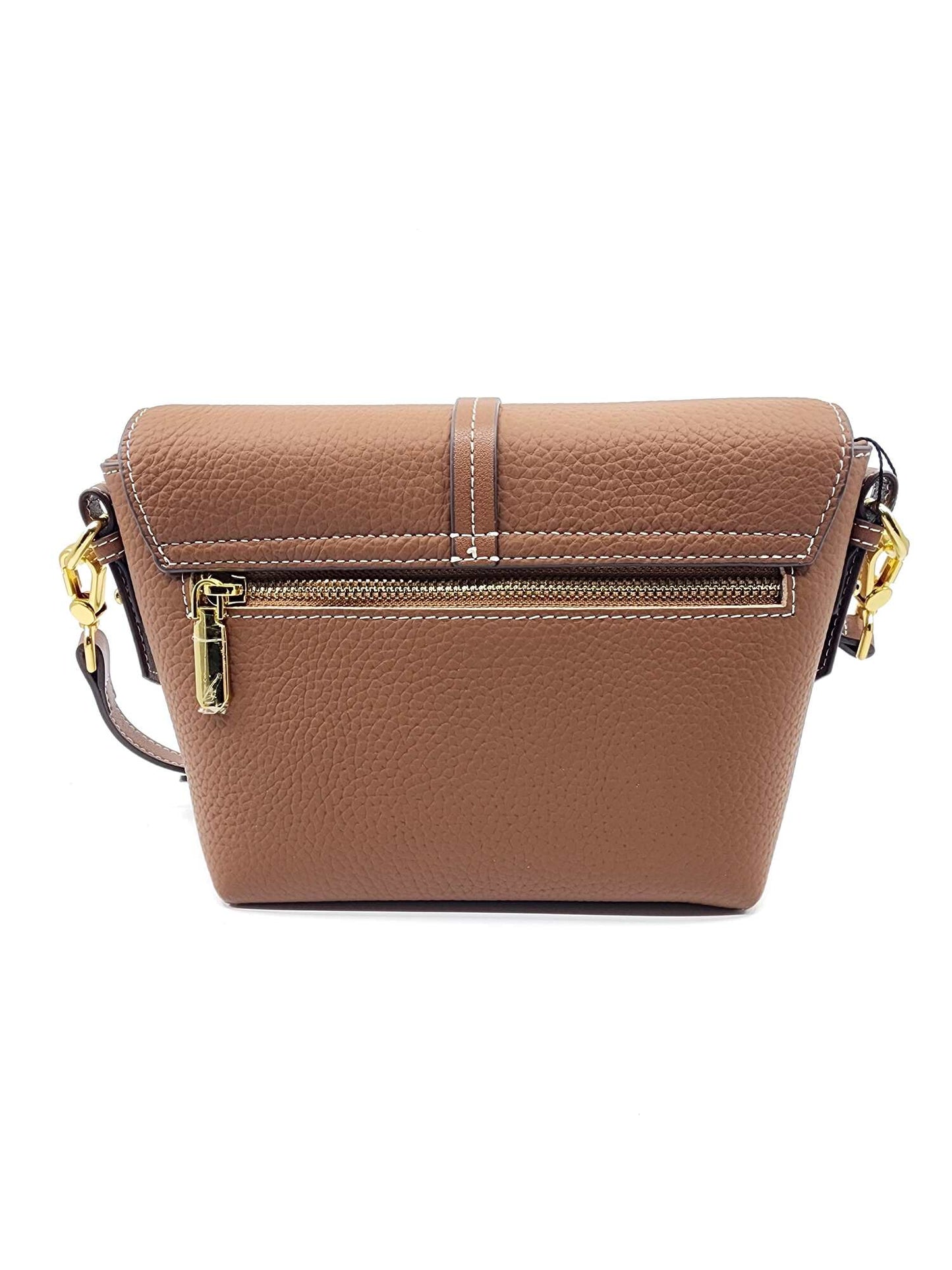 Genuine Pebble Leather Zip Flap Shoulder Handbag