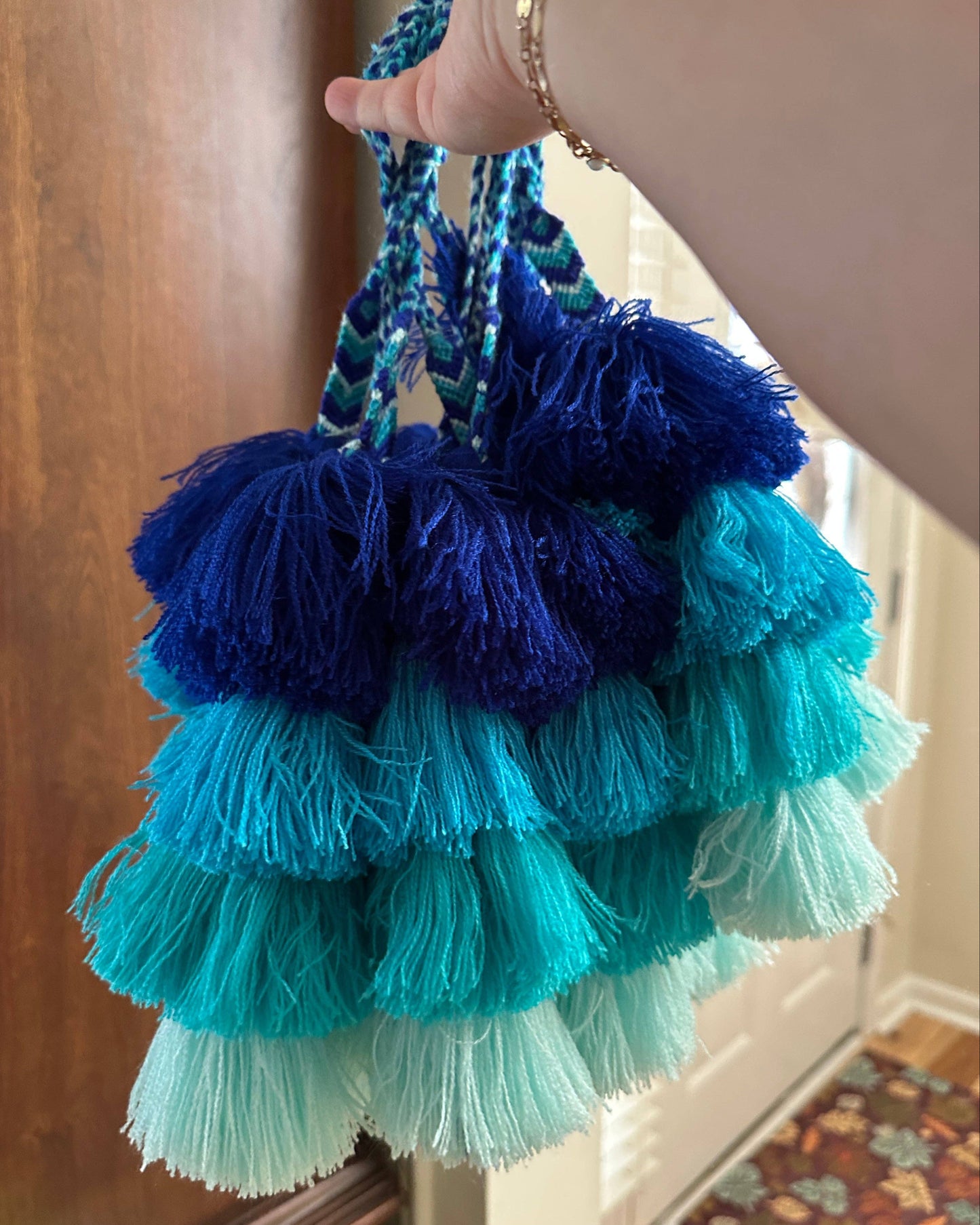 Cascade Tassel Pom Pom - Blue