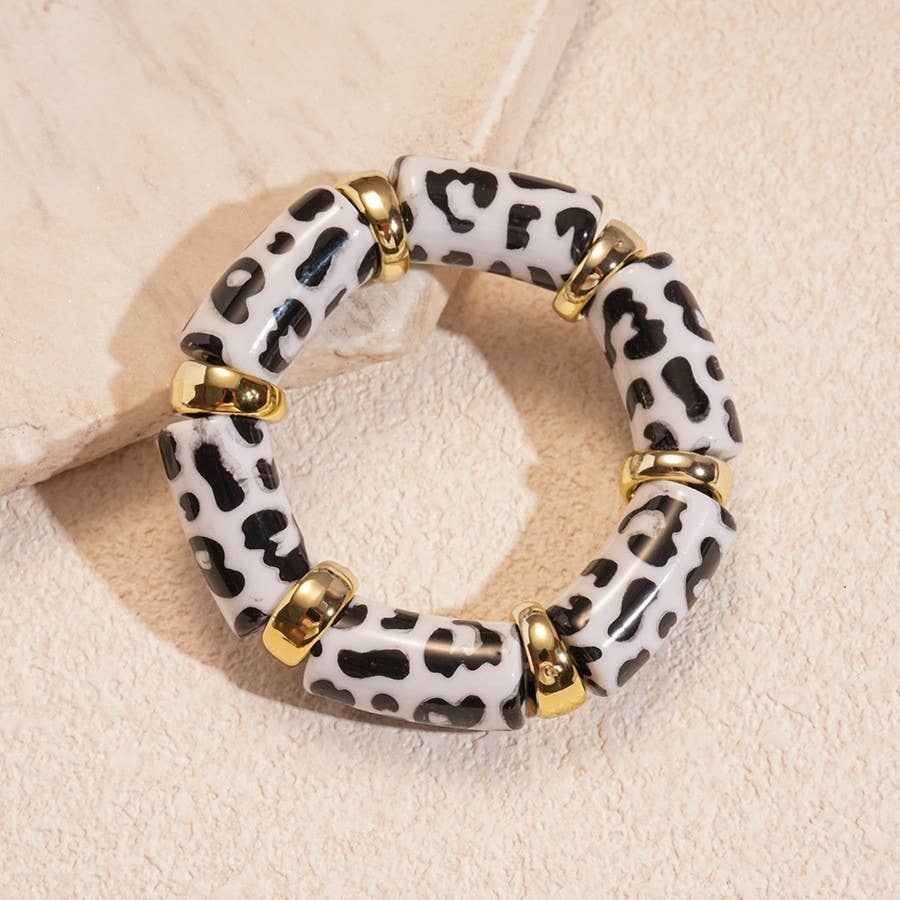 Acrylic Red Leopard Stretch Cord Bracelet