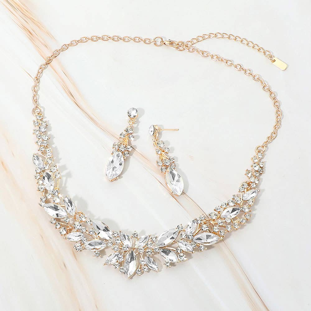 Clear Gold Marquise Stone Evening Necklace