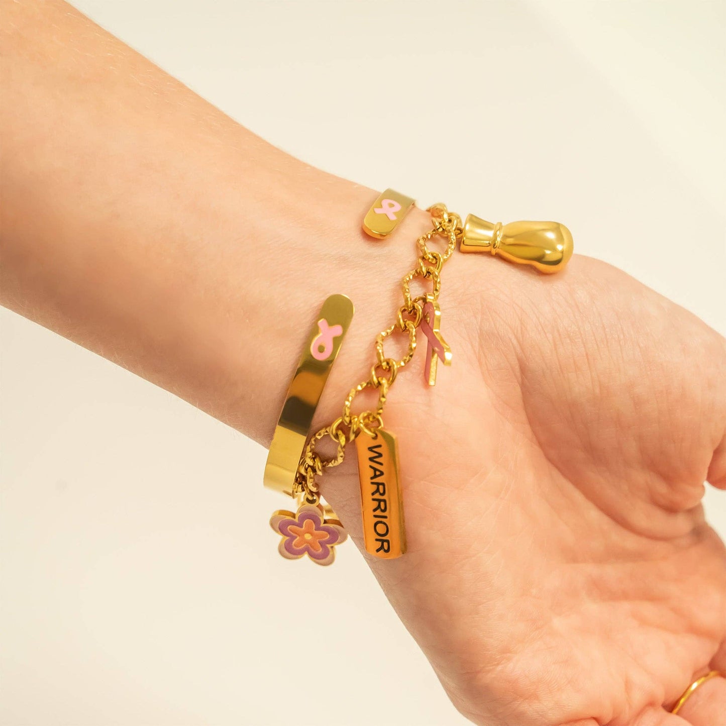 18K Gold PVD Stainless Steel Adjustable Bangle F*ck Cancer