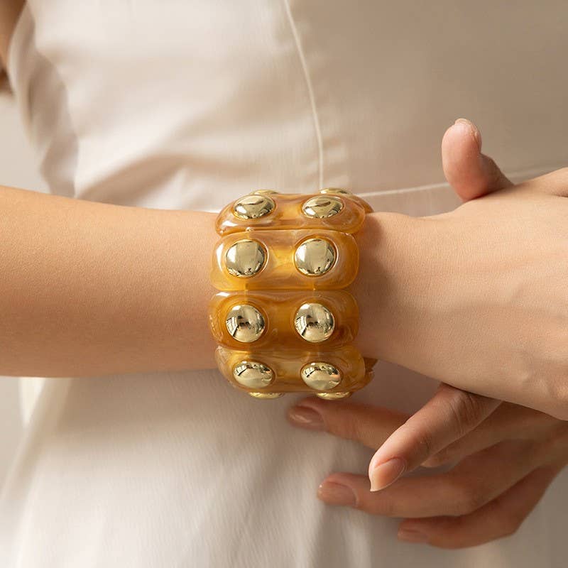 Color-Block Gold Acrylic Stretch Cord Bracelet