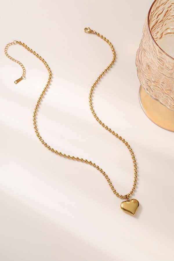 18" Puffy Heart on Ball Chain Necklace