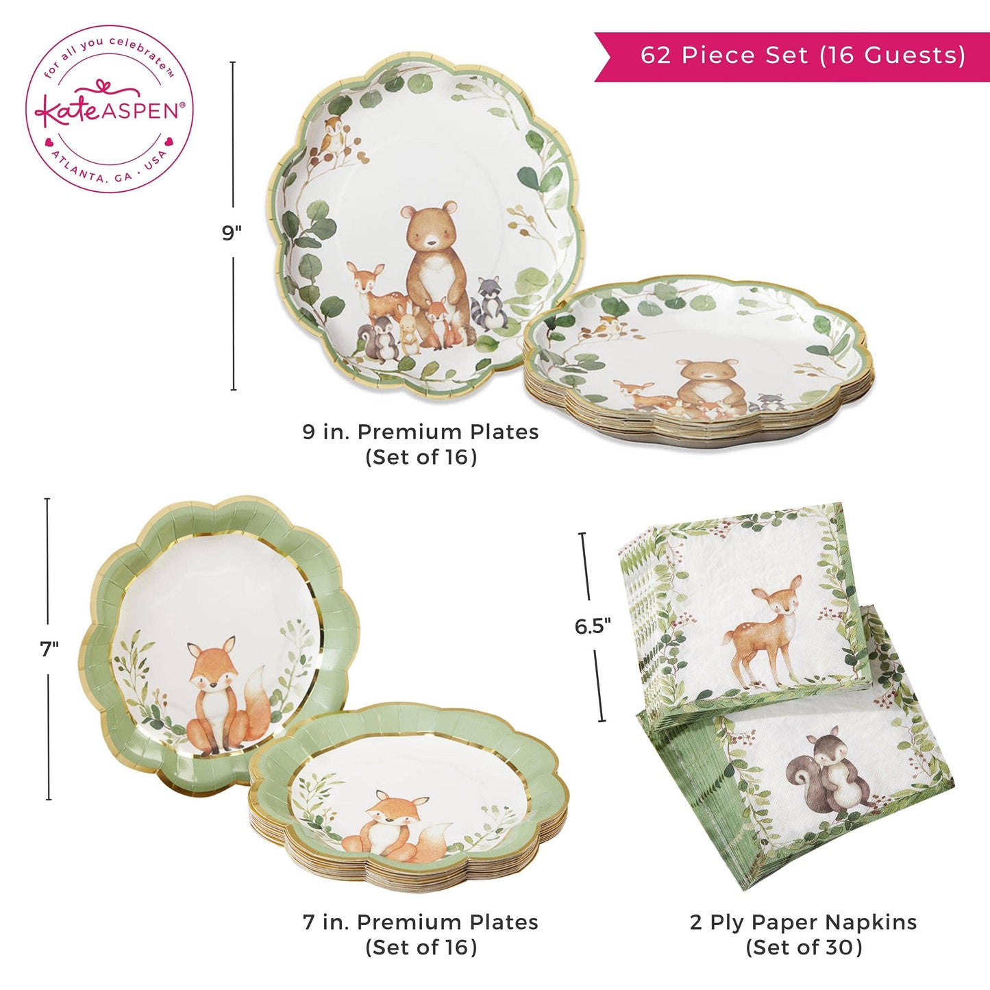 Woodland Baby 16 Guest Party Set