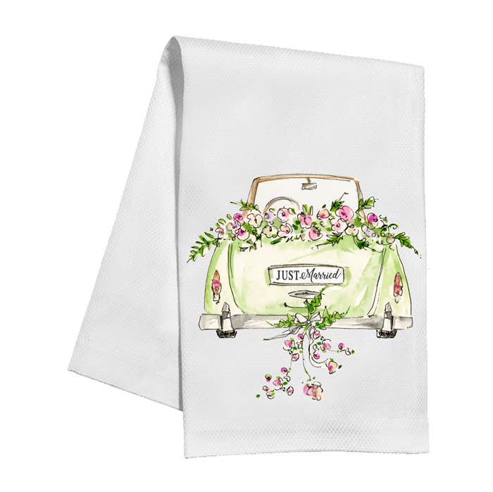 Handpainted Just Married Getaway Car Kitchen Towel
