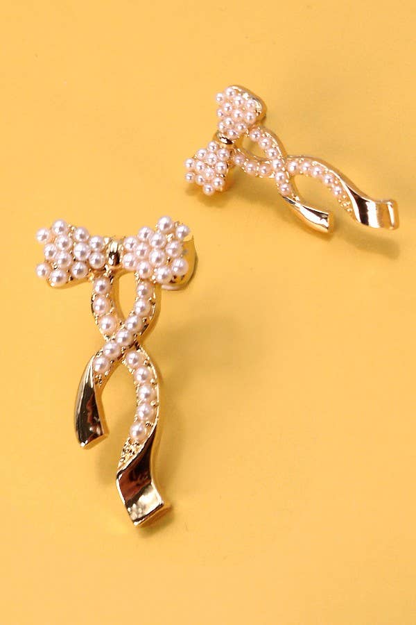 Bow Pearl Gold Earrings