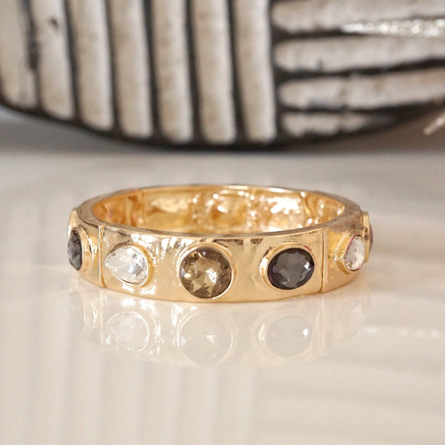 Sparkly Crystal Stretch Bangles – Gold Tone with Color Options