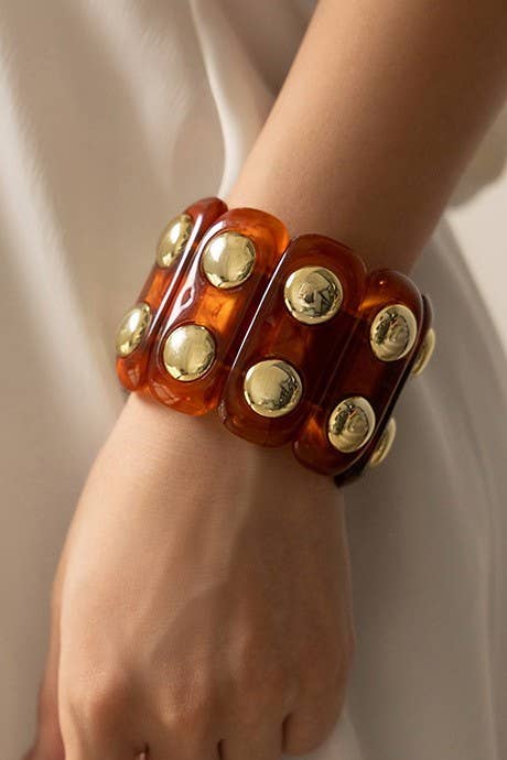 Color-Block Gold Acrylic Stretch Cord Bracelet