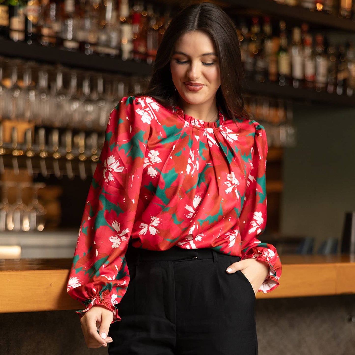 Holiday Pretty Poinsettias Blouse