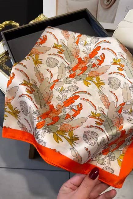 Autumn Botanical Silk-Feel Scarf