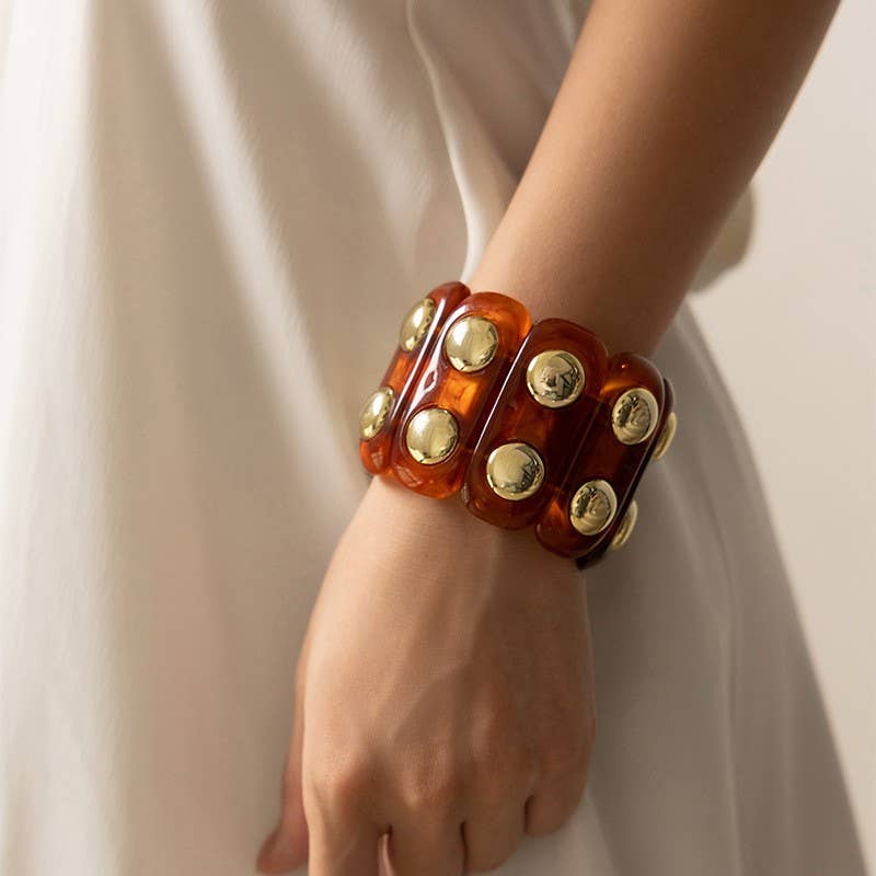 Color-Block Gold Acrylic Stretch Cord Bracelet