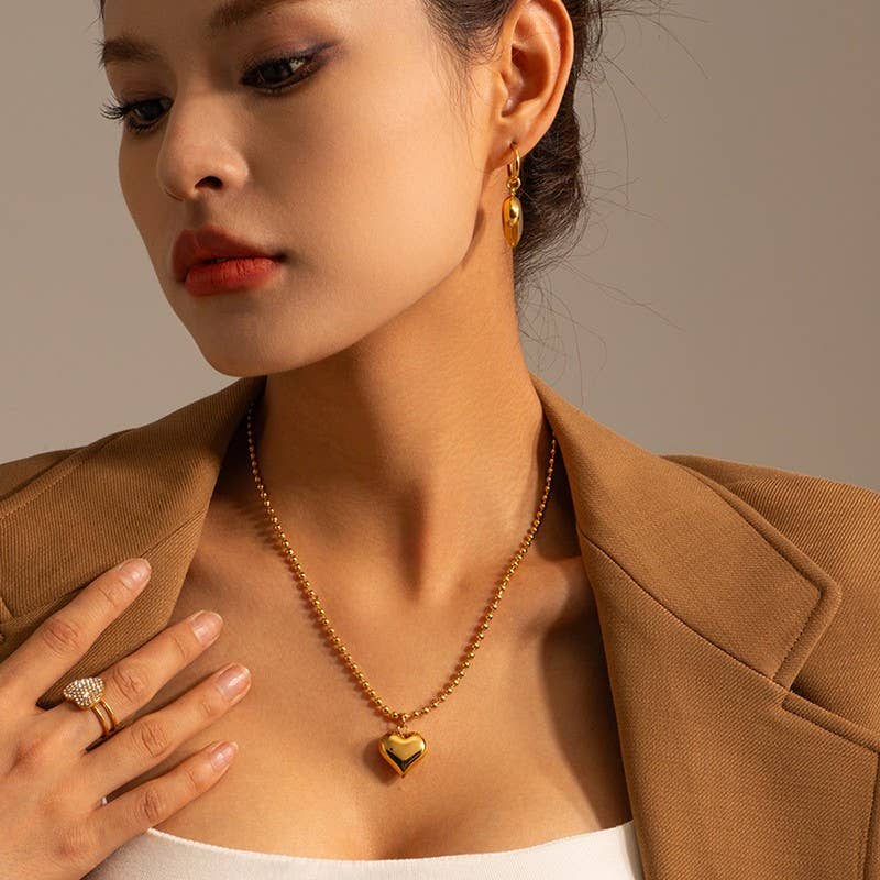 18" Puffy Heart on Ball Chain Necklace