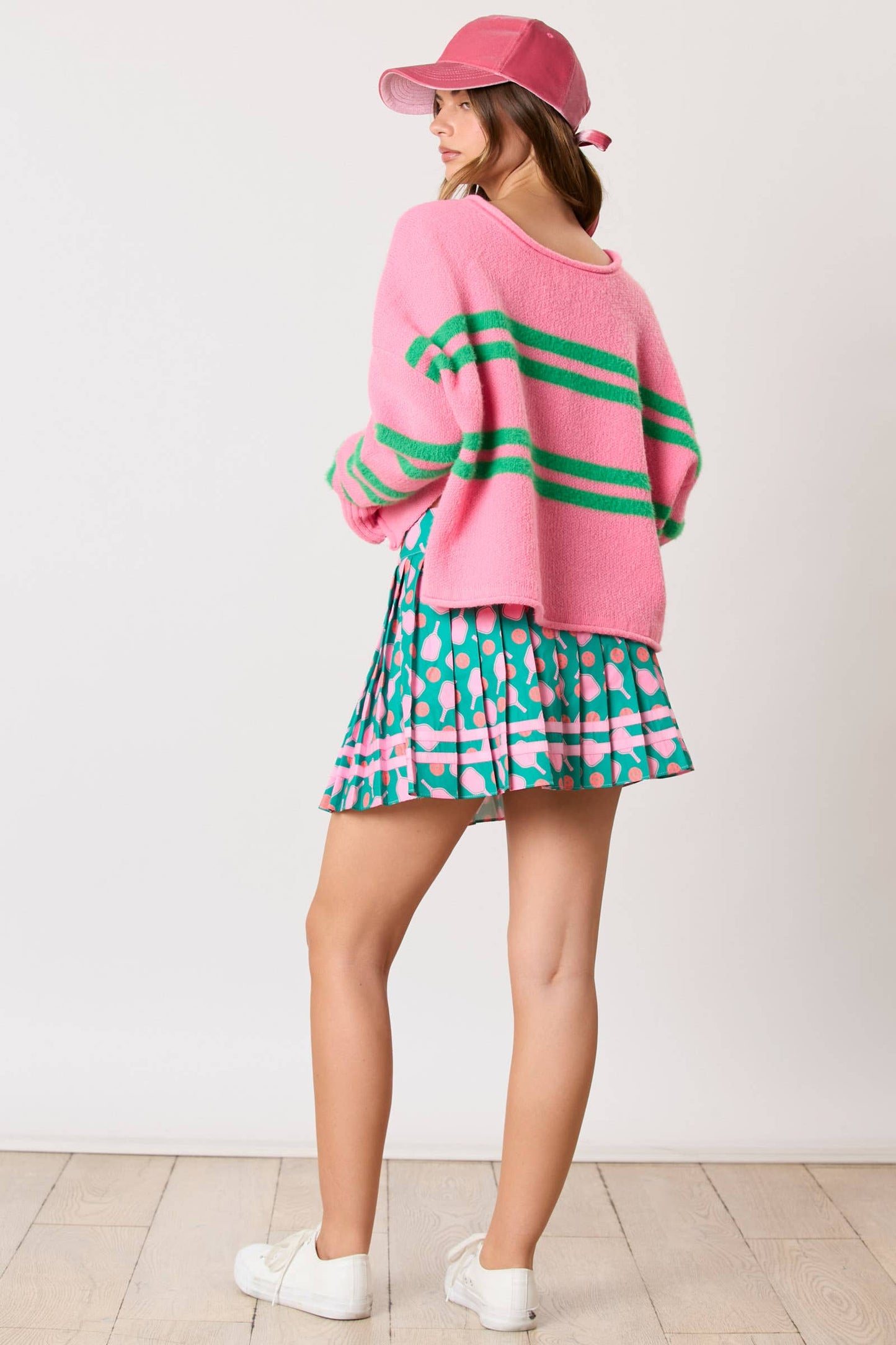 Pickle Ball Green Printed Pleated Skirt