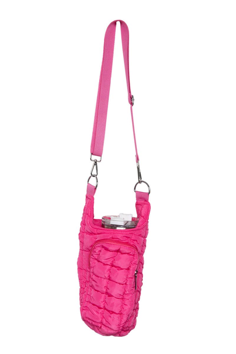 Hot Pink Puffer Water Bottle Bag