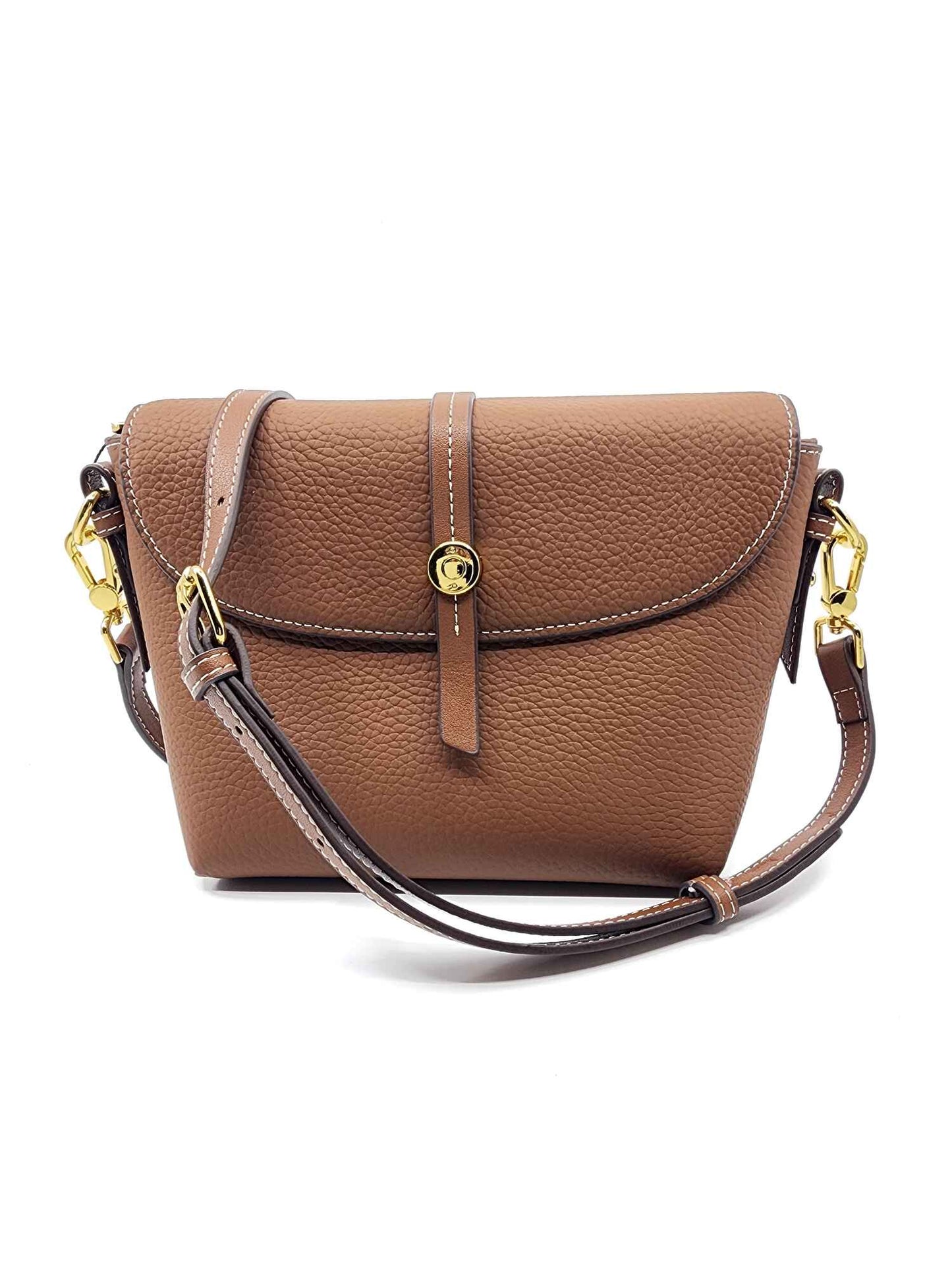 Genuine Pebble Leather Zip Flap Shoulder Handbag