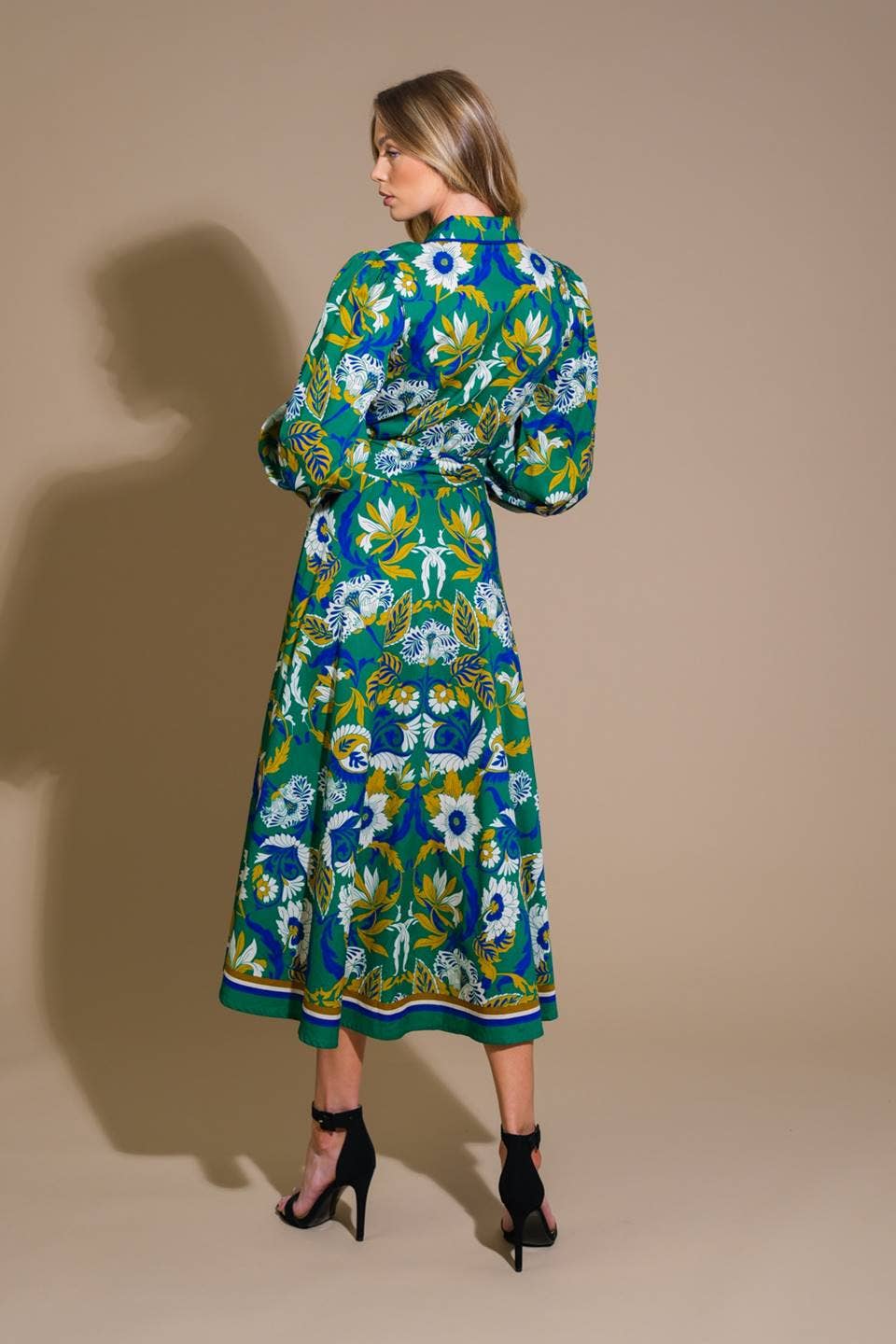 Green Vibrant Midi Shirt Dress