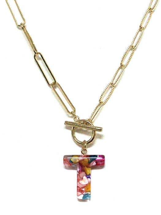 Rainbow Acrylic Initial Toggle Chain Necklace