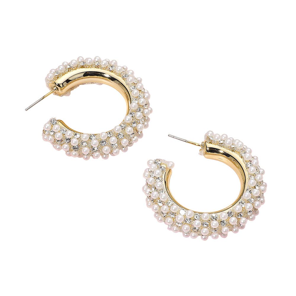 Pearl Embellished Hoop Earrings