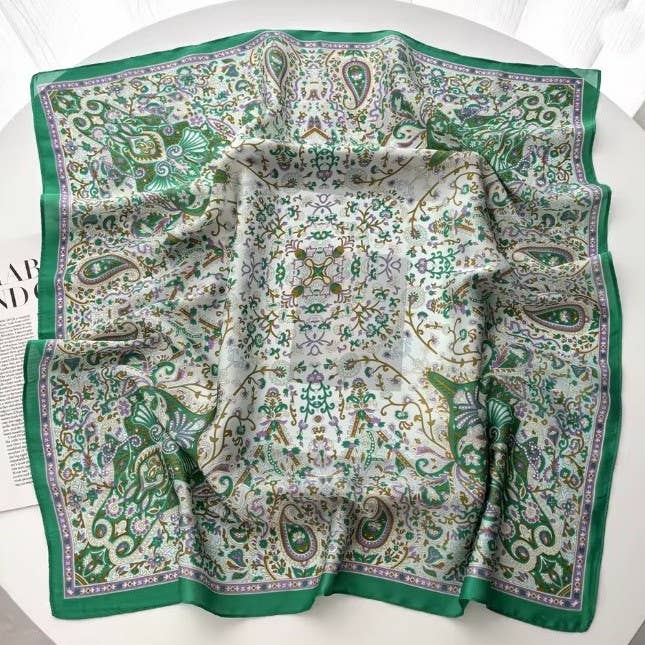 Emerald Paisley Silk-Feel Scarf