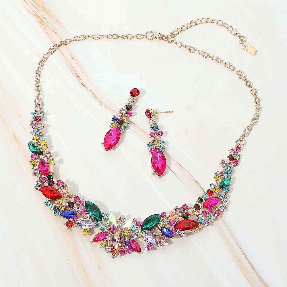 Multi Color Marquise Stone Evening Necklace