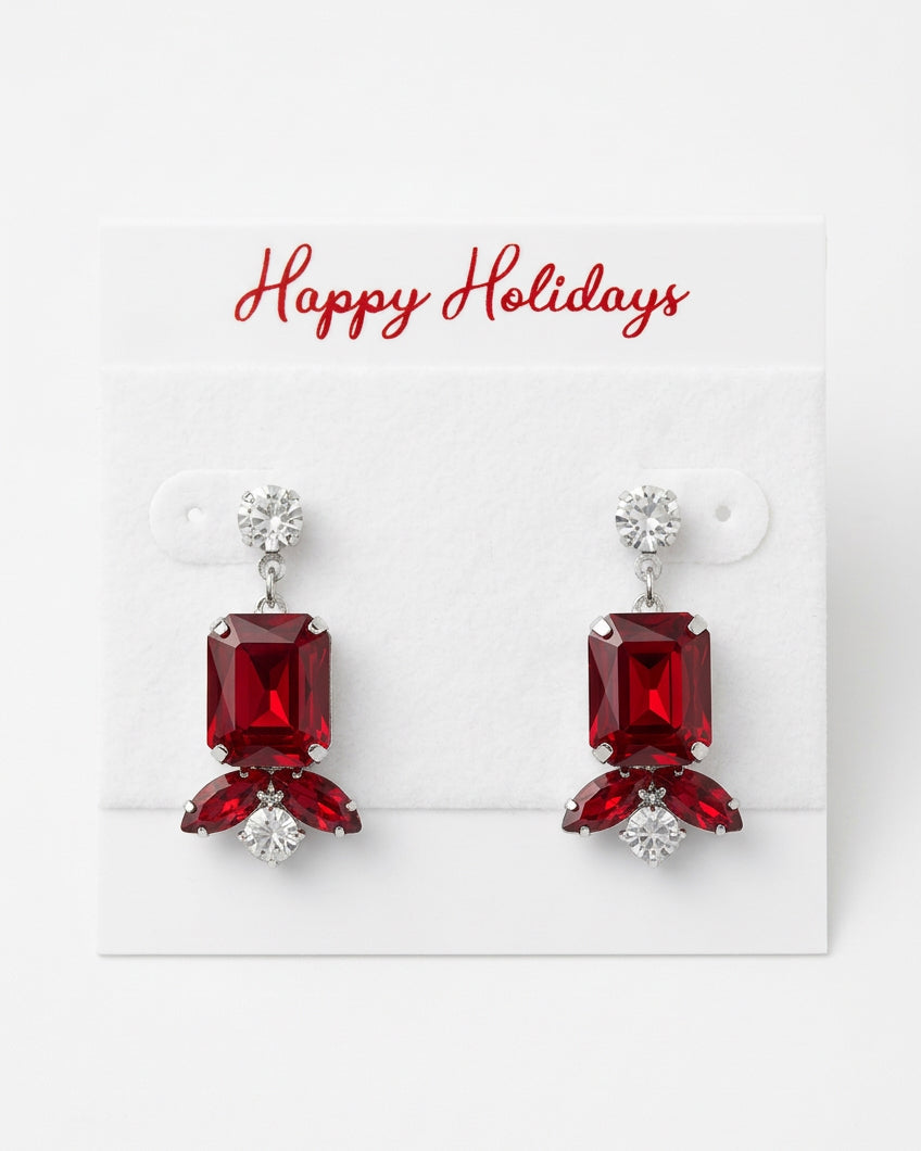 Crimson Gala Geometric Crystal Drop Earrings