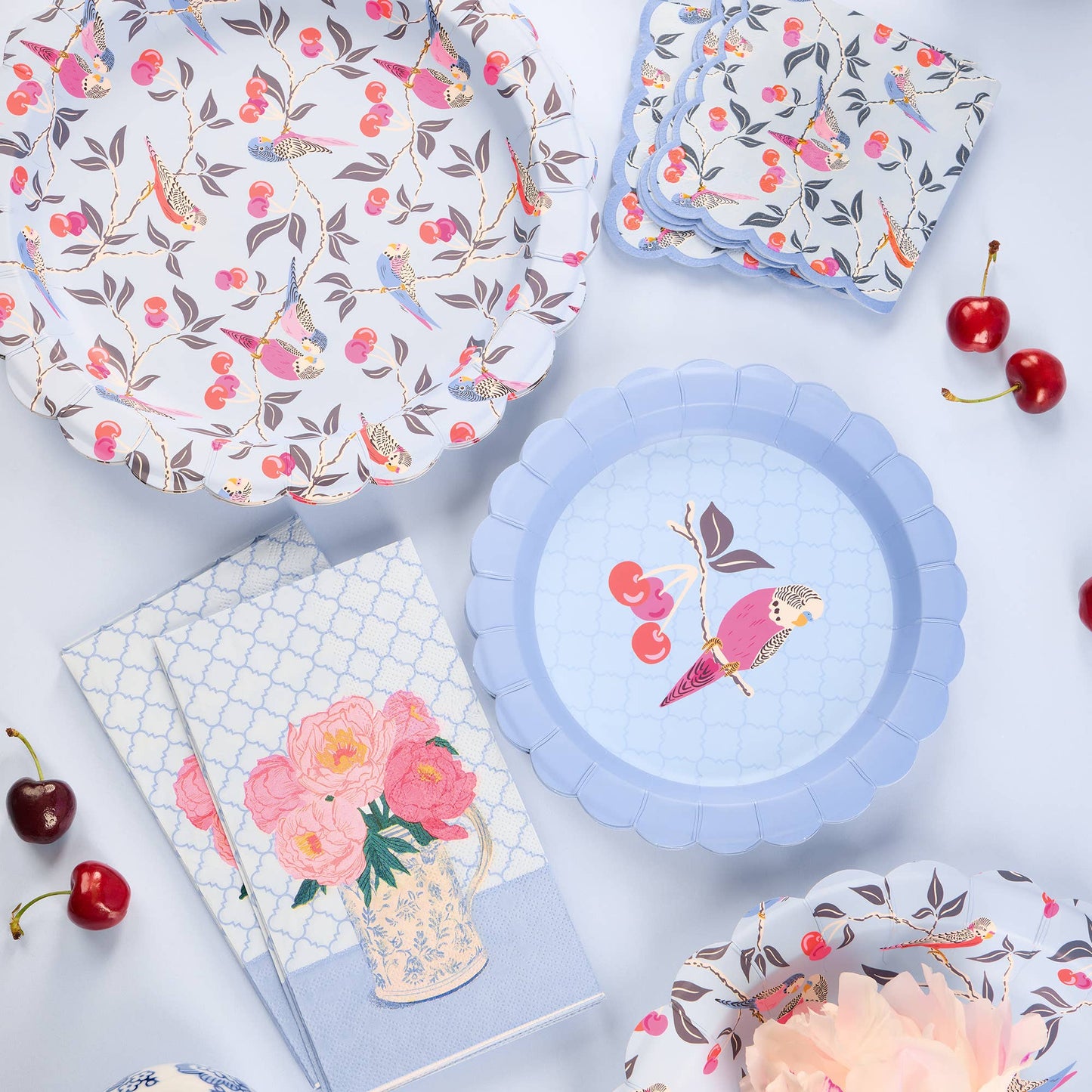 Birds in the Cherry Tree Scalloped Beverage Napkins