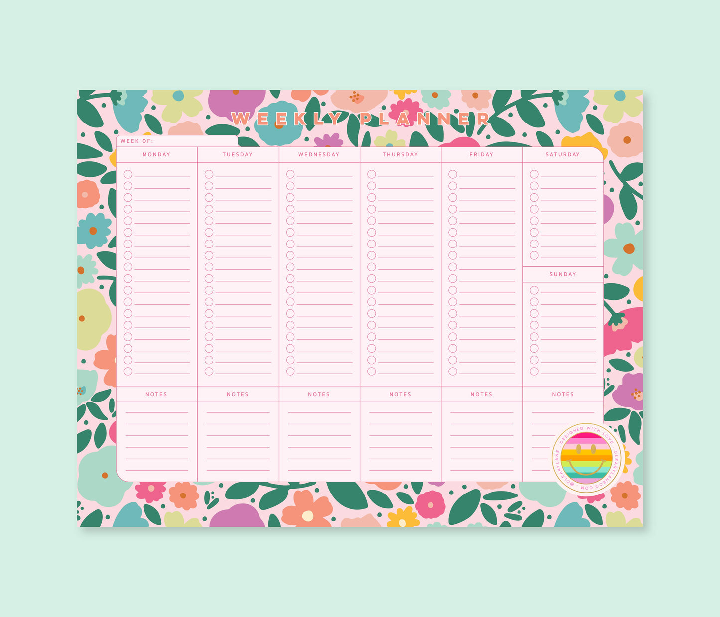 Blush Rainbow Meadows Weekly Planner & Notepad Gift