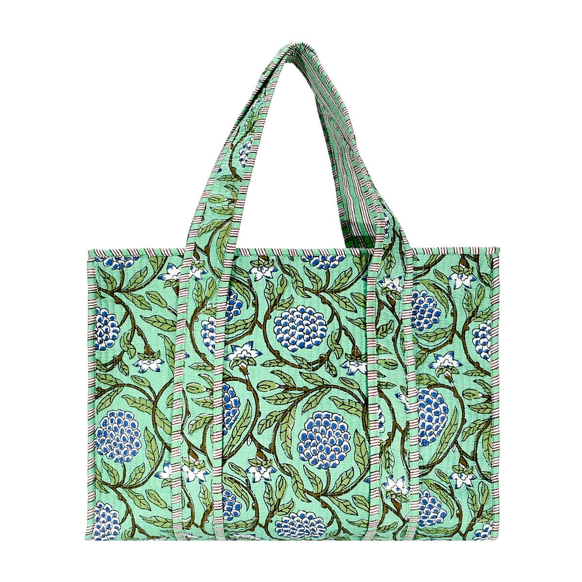 Green Floral Cotton Tote Bag- Small & Large