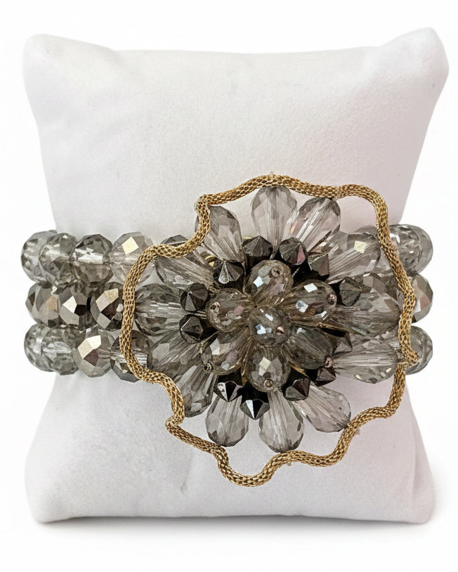 Mid-Century Heritage Crystal Blossom Stretch Cuff