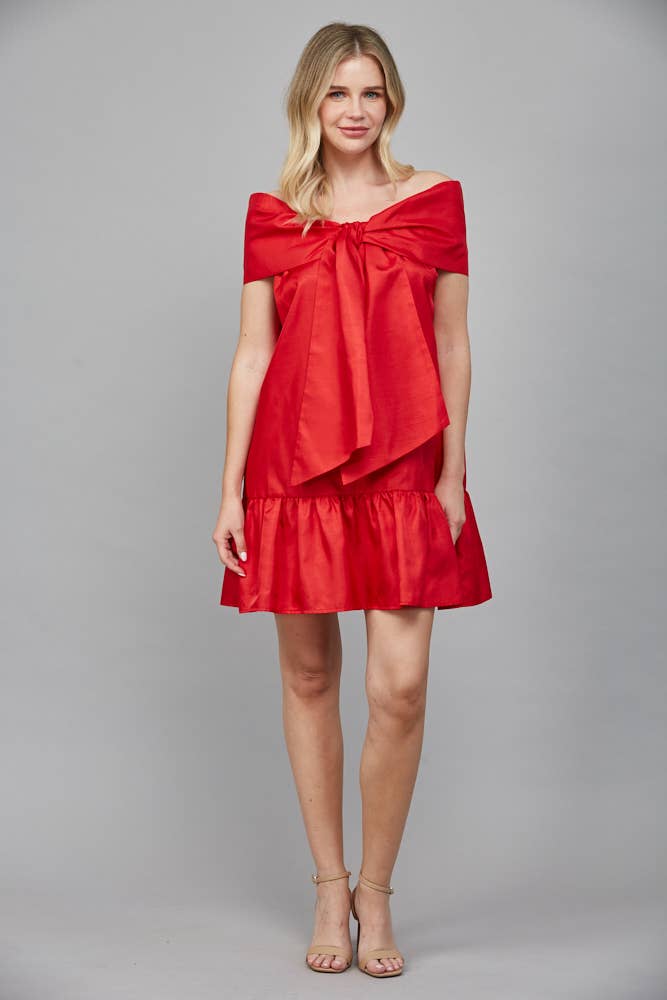 Oversized Bow Holiday Taffeta Dress