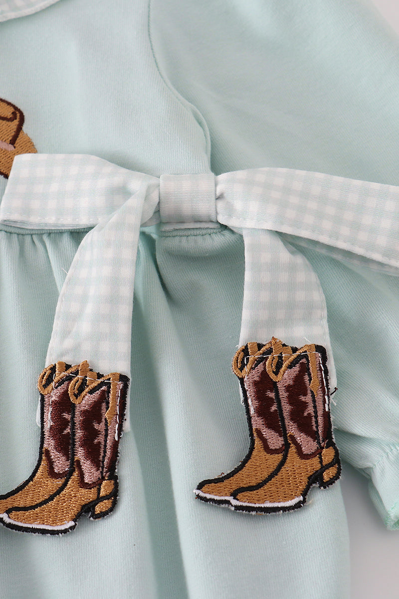 Blue Boots Embroidery Ruffle Bubble