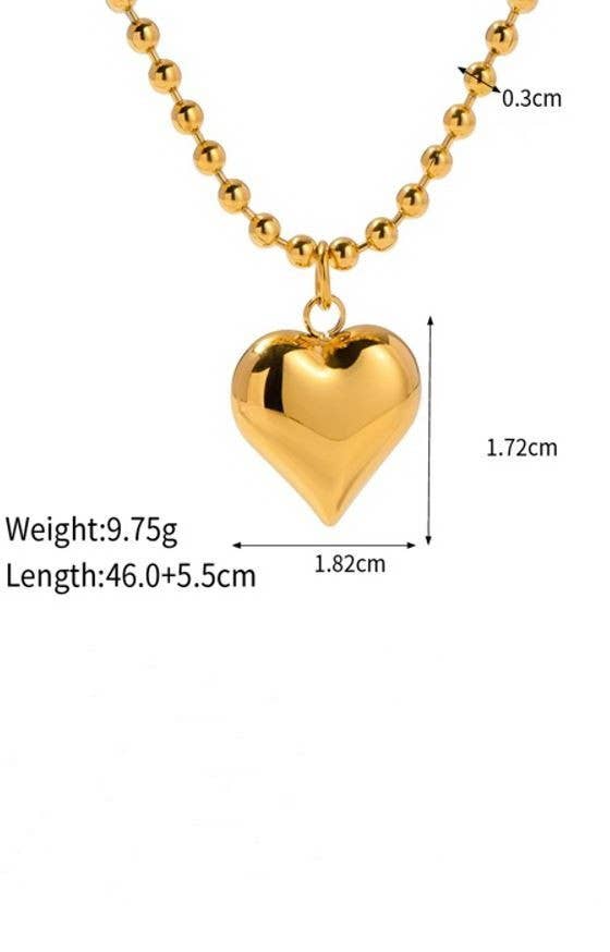18" Puffy Heart on Ball Chain Necklace