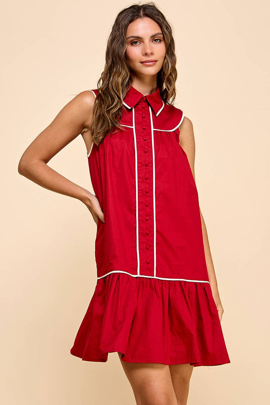 Crimson & White Game Day Collared Shirt Dress
