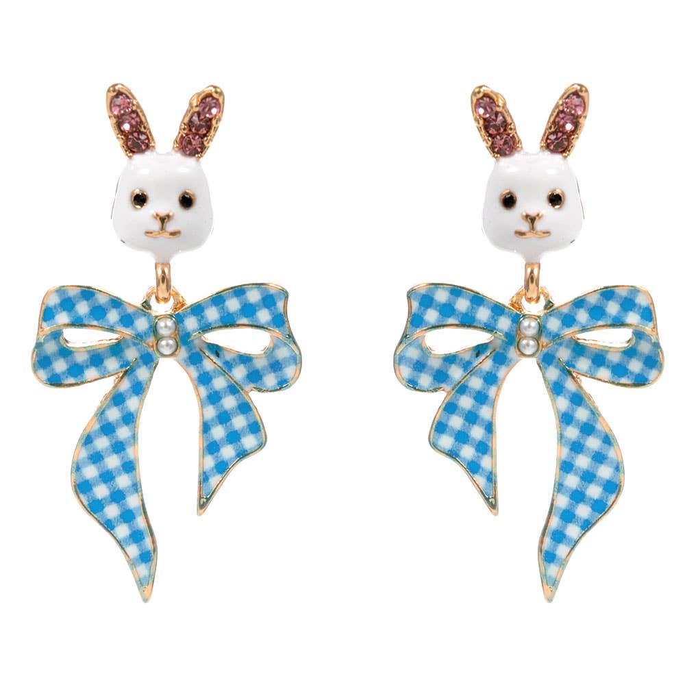 Easter Bunny Gingham Bow Earrings