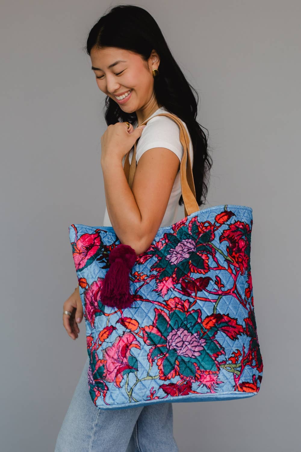 Bright Blue & Multicolored Floral Tote
