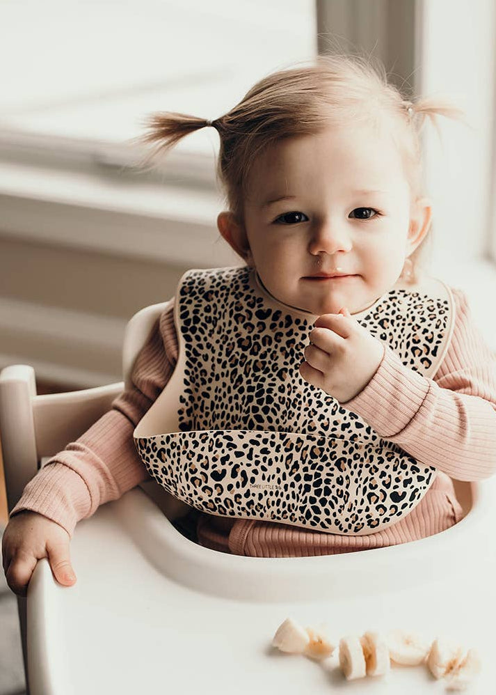 Leopard Print Silicone Bib with Crumb Catcher