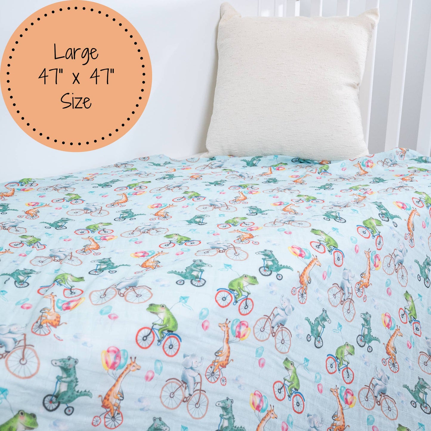 Animals on Bike Baby Muslin Swaddle Blanket