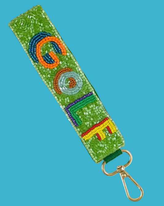 Golf Themed Beaded Wristlet Strap Keychain 