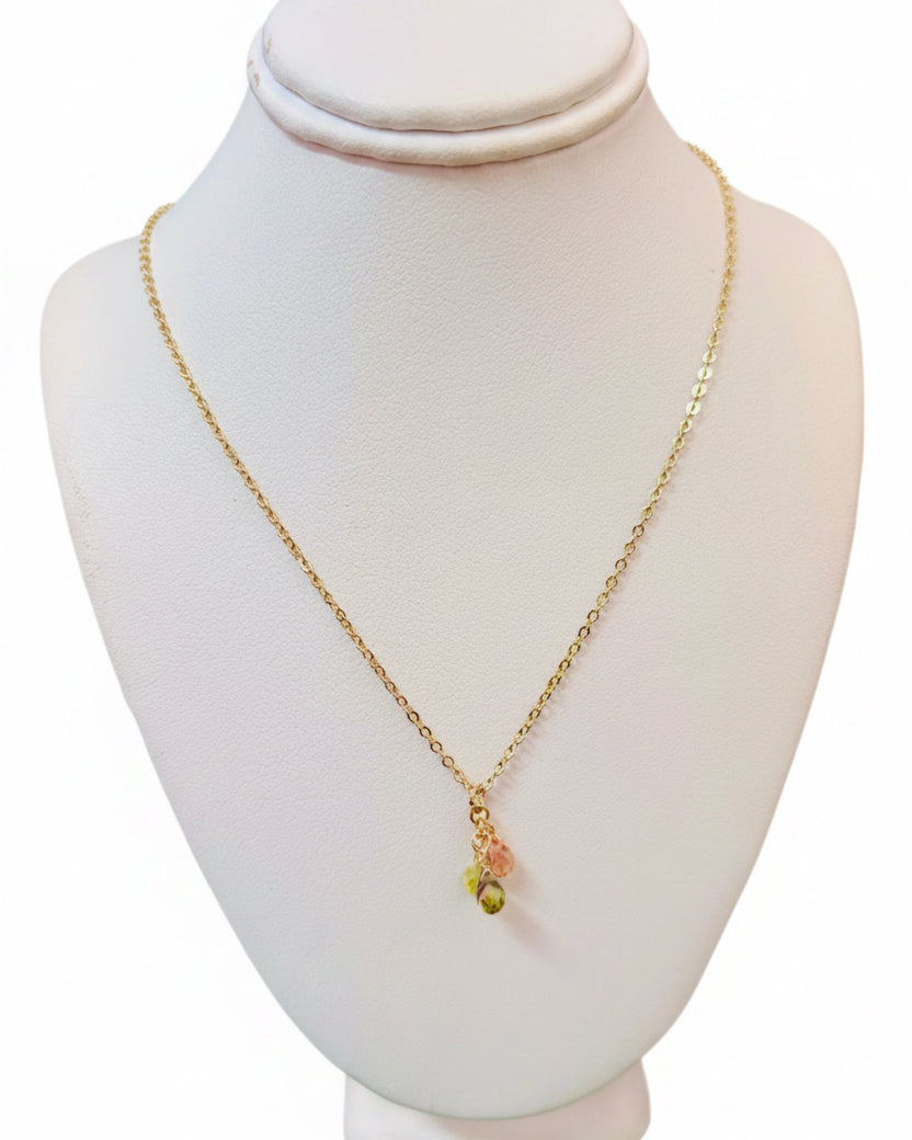 Vintage Faceted Trio Gemstone Drop Charm Necklace