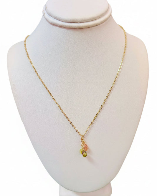 Vintage Faceted Trio Gemstone Drop Charm Necklace