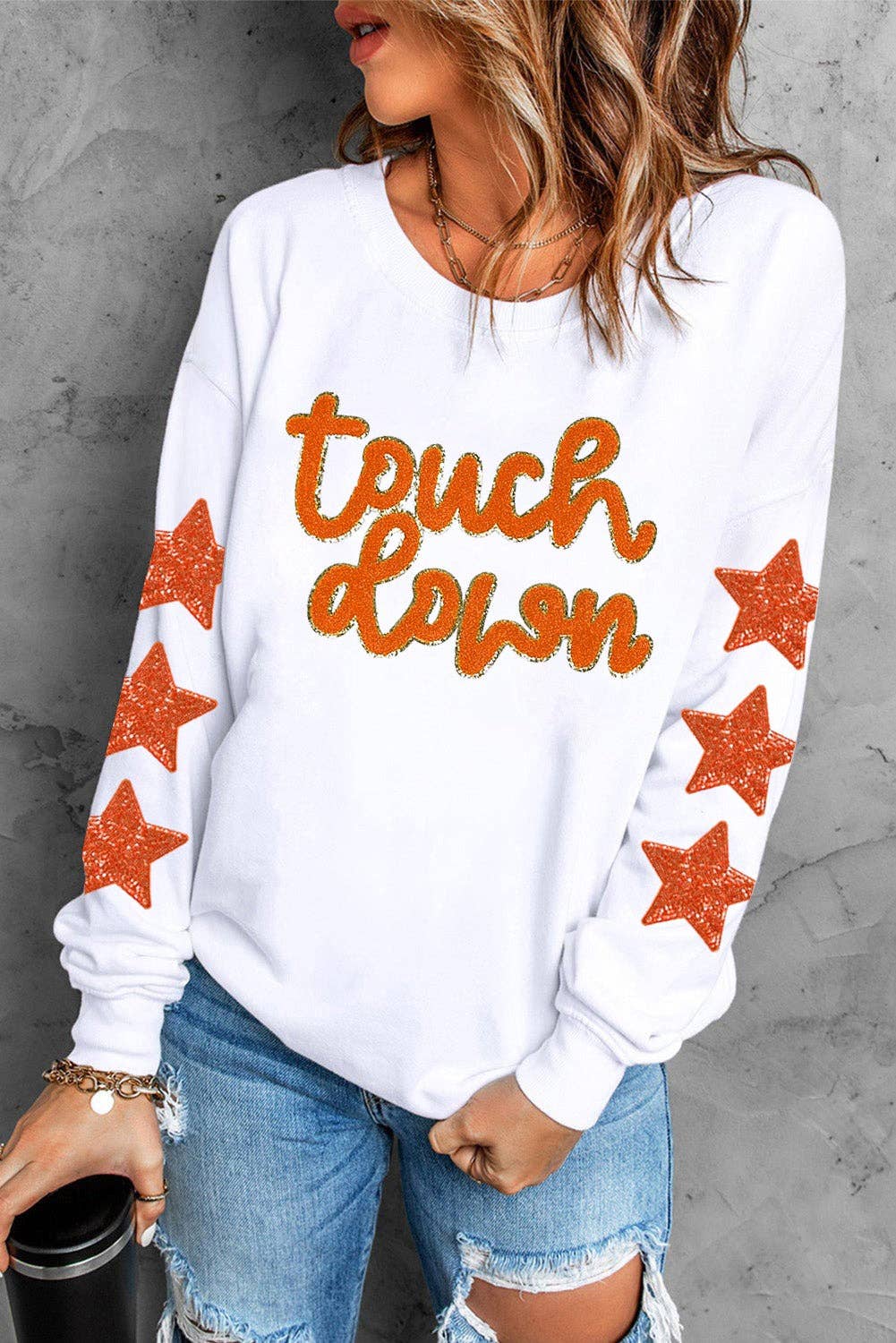 Glittering Orange Touch Down Patched Sweatshirt
