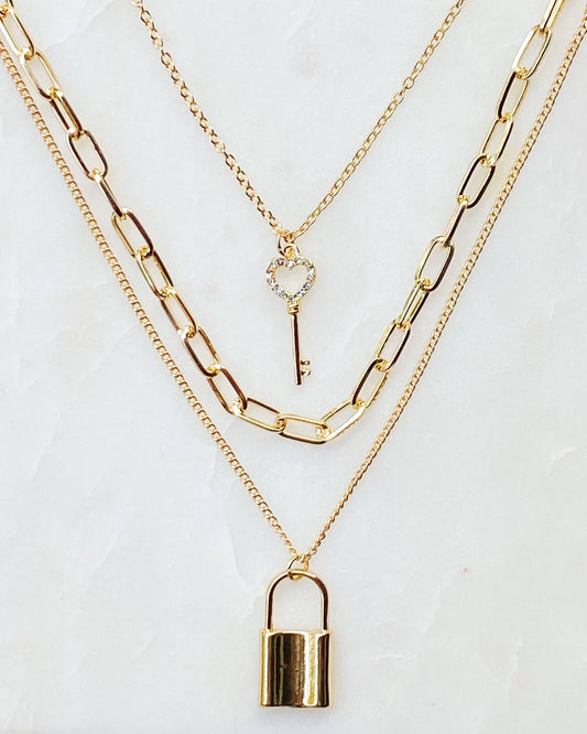 Layered Locket & Key Necklace