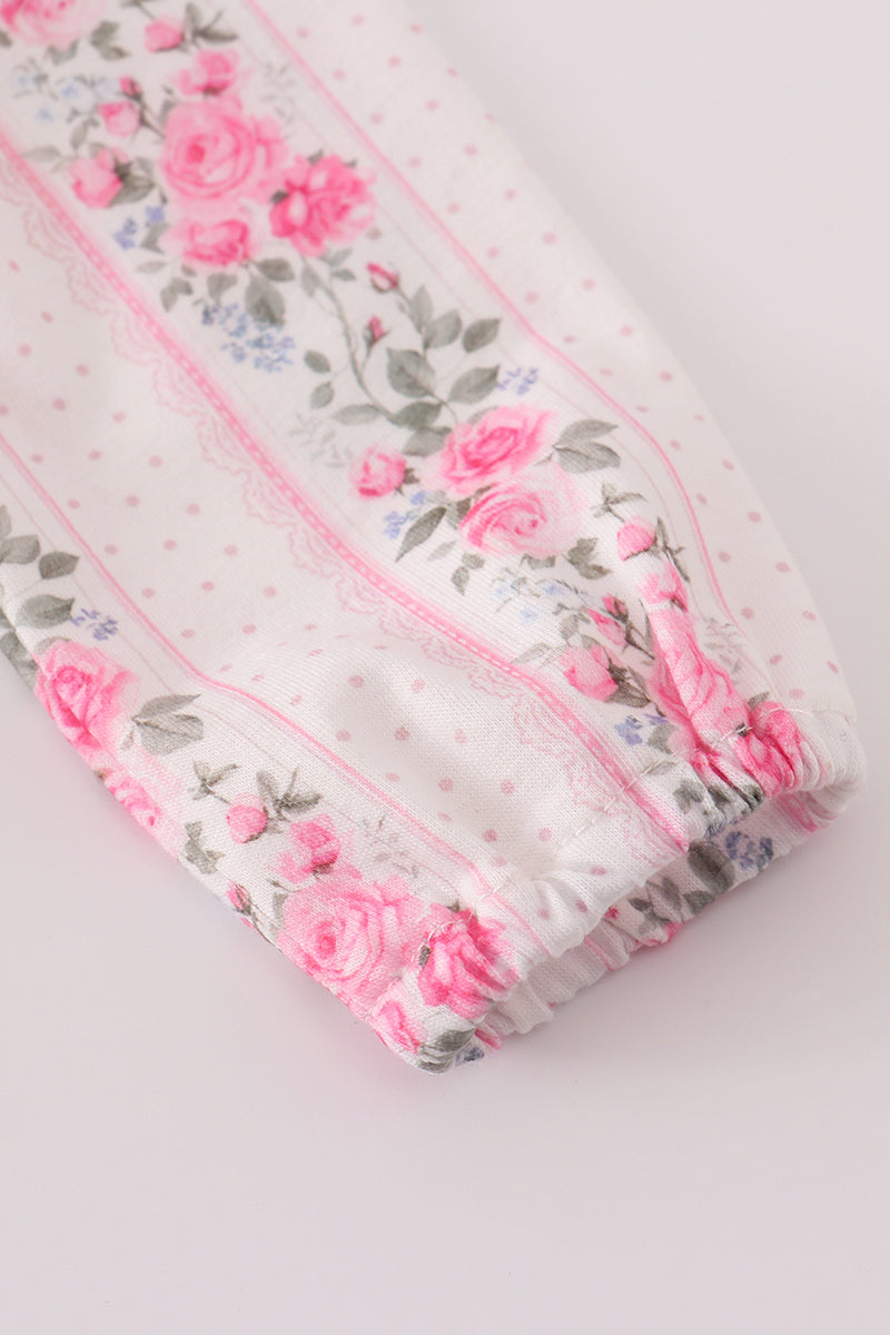 Pink Floral Print Ruffle Bubble