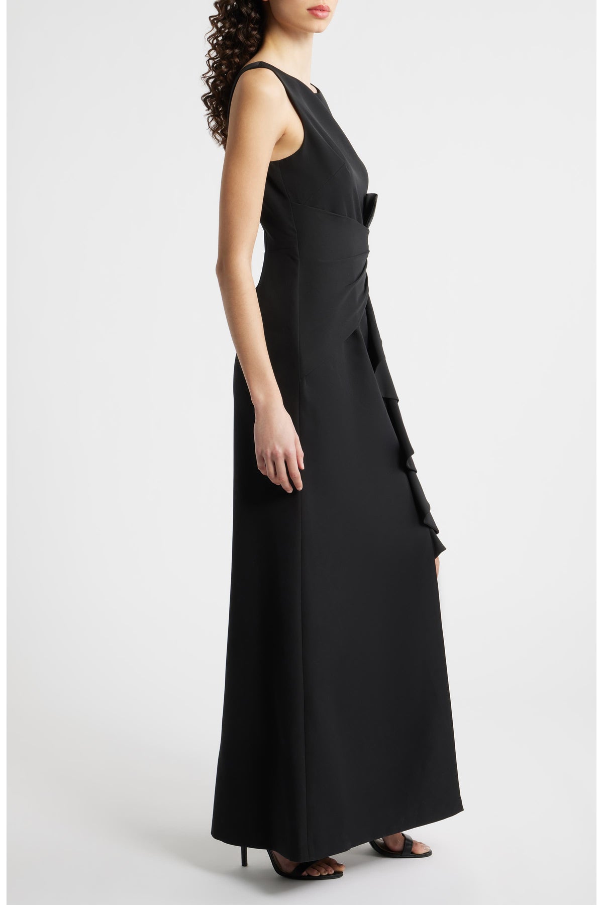 Eliza J Cascade Ruffle Sleeveless Gown